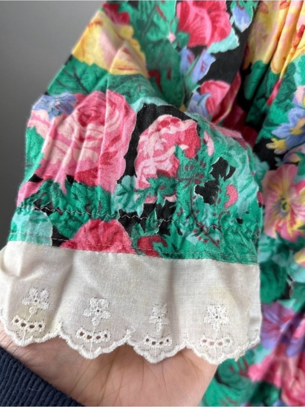Vtg 90s Childrens Hour Jan Briggs Floral Print Eyelet Lace Trim Party Dress 10 - Picture 6 of 7